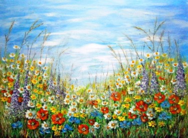 Peinture intitulée "Meadow flowers 4" par Milka Urbaníková, Œuvre d'art originale, Acrylique