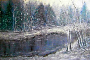 "Winter by the river…" başlıklı Tablo Milka Urbaníková tarafından, Orijinal sanat, Petrol