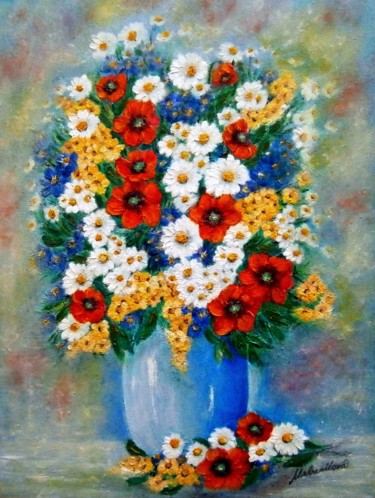 Painting titled "Bouquet of meadow f…" by Milka Urbaníková, Original Artwork, Oil