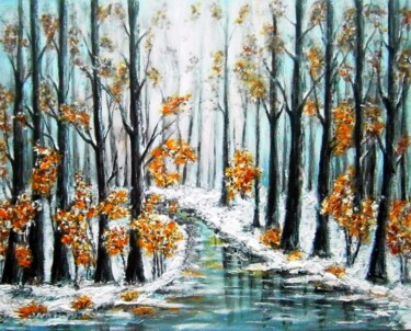 Ζωγραφική με τίτλο "Winter in the woods…" από Milka Urbaníková, Αυθεντικά έργα τέχνης, Ακρυλικό