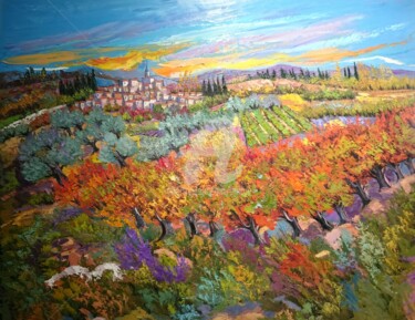 Painting titled "Village en Provence" by Milorv, Original Artwork, Oil