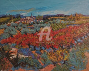 Peinture intitulée "Les vignes rouges 2" par Milorv, Œuvre d'art originale, Huile