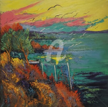Peinture intitulée "L étang bleu aux oi…" par Milorv, Œuvre d'art originale, Huile