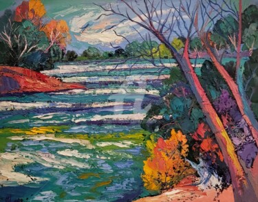 Painting titled "Cours d'eau à Gémen…" by Milorv, Original Artwork, Oil