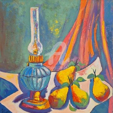 Pintura intitulada "Lampe à petrole ble…" por Milorv, Obras de arte originais, Óleo