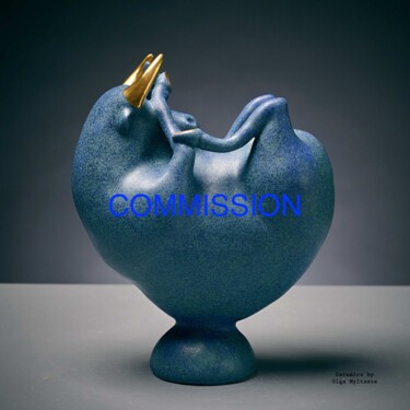 Scultura intitolato "Calf Blue (COMMISIS…" da Oly Miltys, Opera d'arte originale, Ceramica