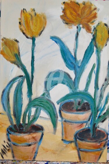 Картина под названием "tulipas amarelas" - Milu Petersen, Подлинное произведение искусства