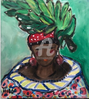 Pintura intitulada "african woman with…" por Milu Petersen, Obras de arte originais, Acrílico