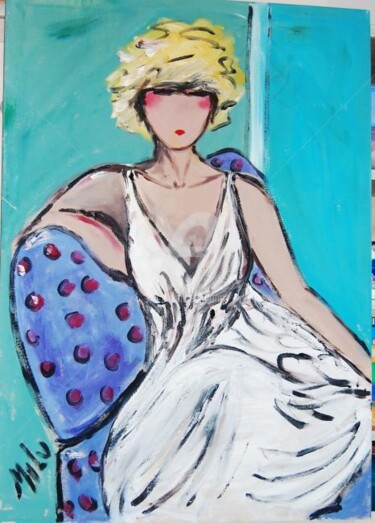 Painting titled "lady in white dress" by Milu Petersen, Original Artwork