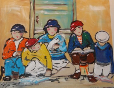 Pintura intitulada "meninos lendo" por Milu Petersen, Obras de arte originais