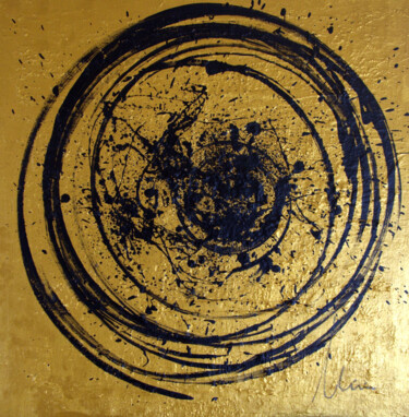 Painting titled "Black over Gold - c…" by Mimi Bastos Art, Original Artwork, Acrylic
