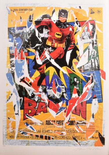 Collages getiteld "Batman - Opera pubb…" door Mimmo Rotella, Origineel Kunstwerk, Collages