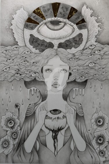 Drawing titled "Solitude en Multitu…" by Mina B, Original Artwork, Graphite