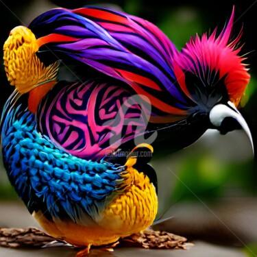 Digital Arts titled "Colorful exotic bird" by Mina Nakamura, Original Artwork, 2D Digital Work