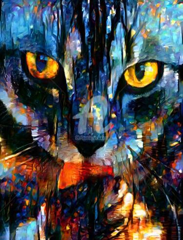Digitale Kunst getiteld "Abstract cat lickin…" door Mina Nakamura, Origineel Kunstwerk, Foto Montage