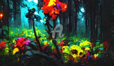 Digital Arts titled "Colorful flowers in…" by Mina Nakamura, Original Artwork, Digital Painting