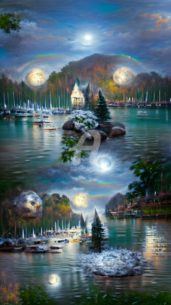 Arte digitale intitolato "Silver full moon sh…" da Mina Nakamura, Opera d'arte originale, Pittura digitale