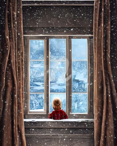 Digital Arts titled "Boy looking outside…" by Mina Nakamura, Original Artwork, Digital Painting