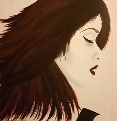 Painting titled ""Profil de Geisha"" by Mina Saouti, Original Artwork, Acrylic Mounted on Wood Stretcher frame