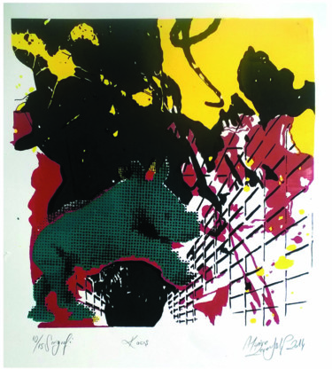 Gravures & estampes intitulée "Rhino runner" par Mine Zereyalp, Œuvre d'art originale, Sérigraphie