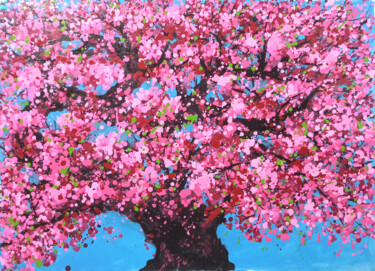 Картина под названием "SAKURA - Cherry blo…" - Minh Phuong Hoang Thi, Подлинное произведение искусства, Акрил