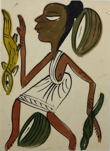 Malerei mit dem Titel "santhal  Pattachitr…" von Minmoy Das, Original-Kunstwerk, Aquarell