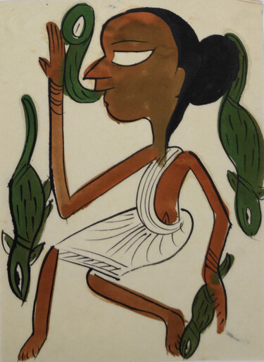 Painting titled "santhal  Pattachitr…" by Minmoy Das, Original Artwork, Watercolor