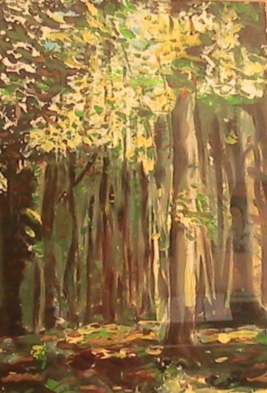 Painting titled "Sous bois" by Jean-François Lerooy, Original Artwork, Gouache