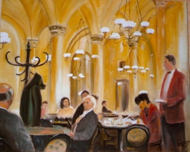 Painting titled "Grand café Vienne" by Jean-François Lerooy, Original Artwork, Oil