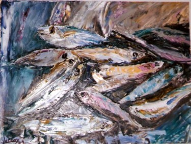 Painting titled "Foule de sardines" by Jean-François Lerooy, Original Artwork, Oil