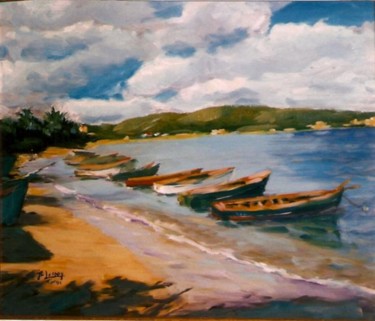 Painting titled "Plage de Tartane" by Jean-François Lerooy, Original Artwork, Oil