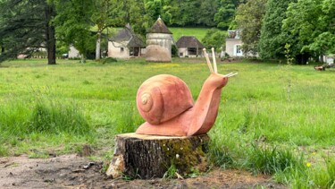 Sculpture titled "Escargot géant" by Mirèo, Original Artwork, Wood