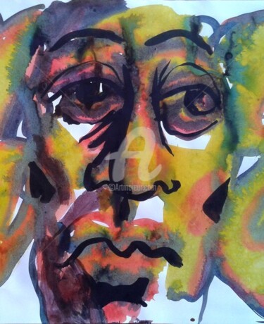 Painting titled "Faciès IV" by Mireille Bonard, Original Artwork, Ink