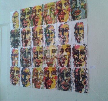 Painting titled "Polyptyque FACIES" by Mireille Bonard, Original Artwork