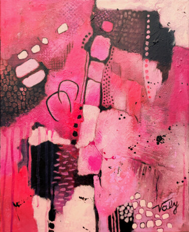 Painting titled "Pink and black" by Mireille Taupin (Valy), Original Artwork, Acrylic Mounted on Wood Panel
