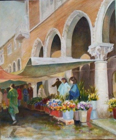 Peinture intitulée "LE MARCHE AUX FLEUR…" par Mireille Herrmann, Œuvre d'art originale