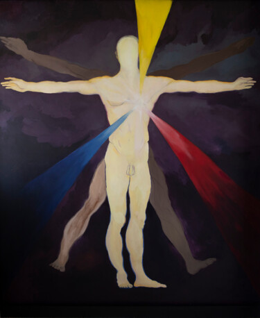Painting titled "The Human Trinity" by Mirel Valentin Ionascu, Original Artwork, Oil Mounted on Wood Stretcher frame