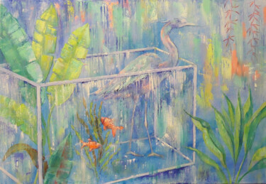 Malerei mit dem Titel "Heron" von Miriam Van Cleemput, Original-Kunstwerk, Öl