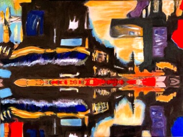 Painting titled ""Manhattan Locomoti…" by Miroslava Kettounen, Original Artwork, Acrylic Mounted on Wood Stretcher frame