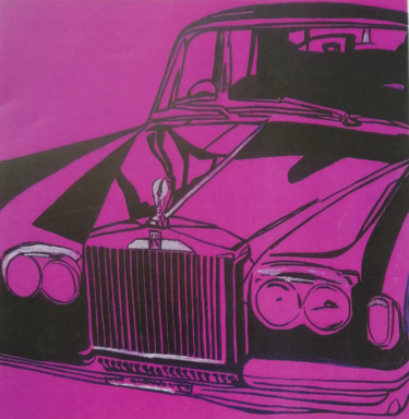 Schilderij getiteld "Pink Rolls Royce" door Mirou Navalon, Origineel Kunstwerk, Acryl Gemonteerd op Frame voor houten branca…