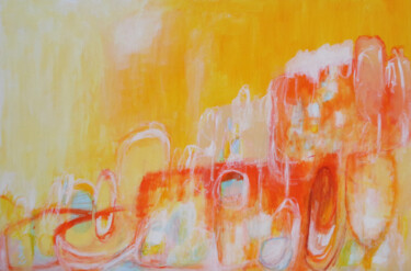 Schilderij getiteld "Orange Indulgence" door Misako Chida, Origineel Kunstwerk, Acryl Gemonteerd op Frame voor houten branca…