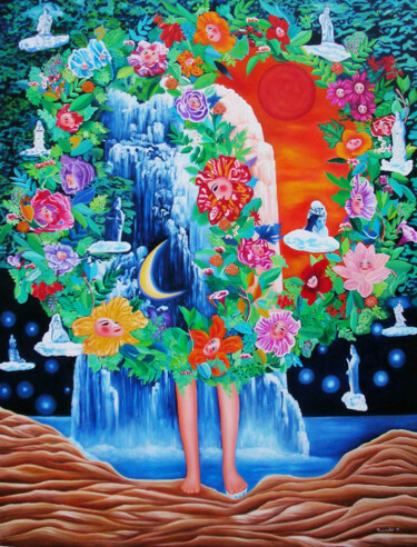 Pintura intitulada "Flowers of Conscien…" por Misako Chida, Obras de arte originais, Óleo Montado em Armação em madeira