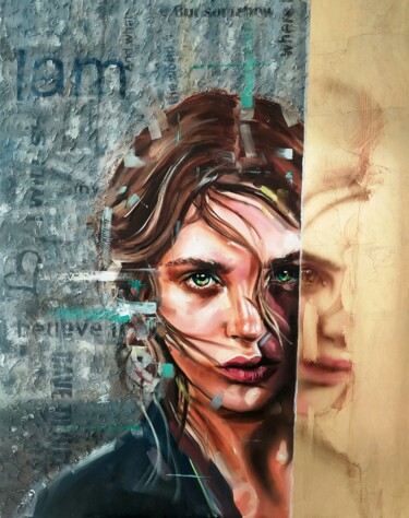 Schilderij getiteld "Reflection" door Simona Zecca, Origineel Kunstwerk, Olie Gemonteerd op Frame voor houten brancard