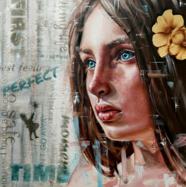「Blooming from the c…」というタイトルの絵画 Simona Zeccaによって, オリジナルのアートワーク, オイル ウッドストレッチャーフレームにマウント
