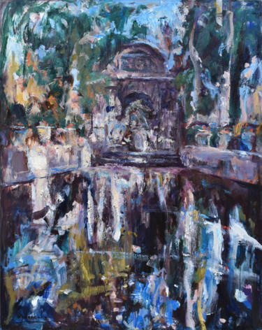 Painting titled "Fontaine Medicis III" by Misha Sydorenko, Original Artwork, Oil Mounted on Wood Stretcher frame