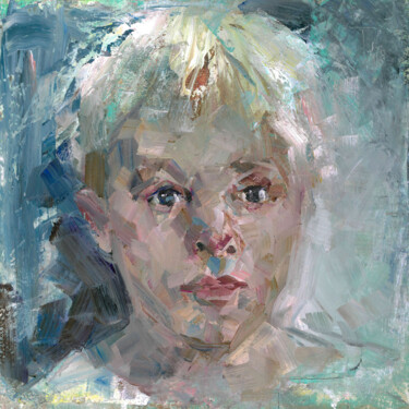 Schilderij getiteld "boy in blue light" door Mishyra Vladimir, Origineel Kunstwerk, Olie
