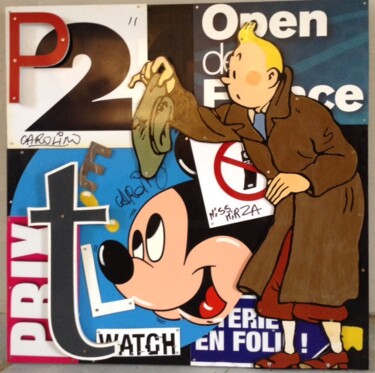 Collages intitulée "MICKEY A L'OPEN DE…" par Miss Mirza, Œuvre d'art originale, Acrylique