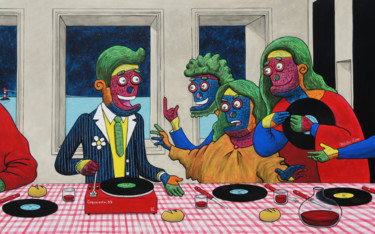 Schilderij getiteld "L'Ultima Cena" door Mister Ham, Origineel Kunstwerk, Acryl