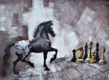 Malerei mit dem Titel "Horse in Chess_14" von Mithu Biswas, Original-Kunstwerk, Acryl