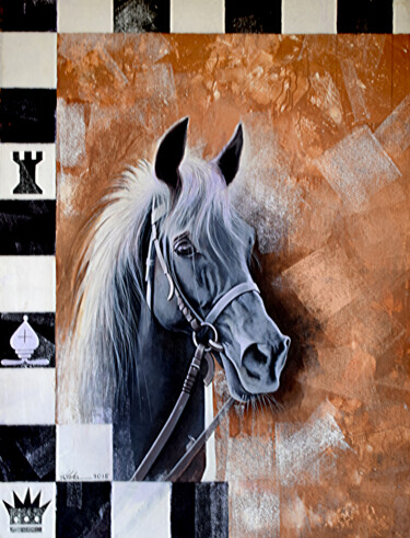 「Horse in Chess_16」というタイトルの絵画 Mithu Biswasによって, オリジナルのアートワーク, アクリル